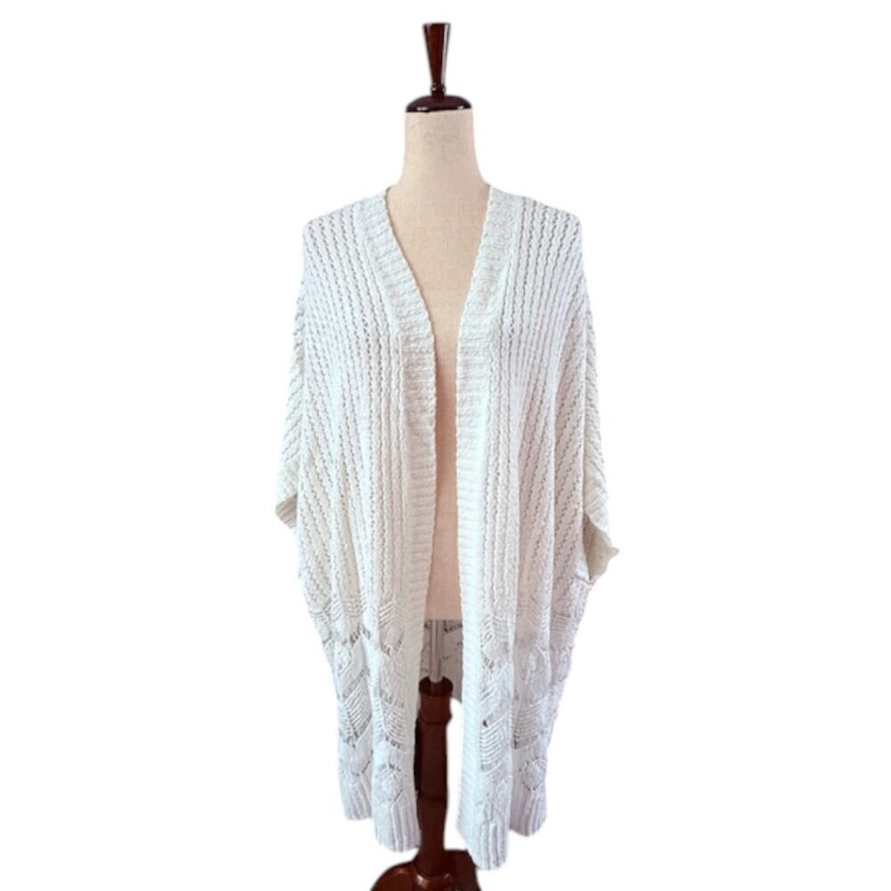 Torrid Open Stitch White Cardigan Poncho Sweater Short Sleeves 3/4 = 22/24 NWT - Picture 3 of 16